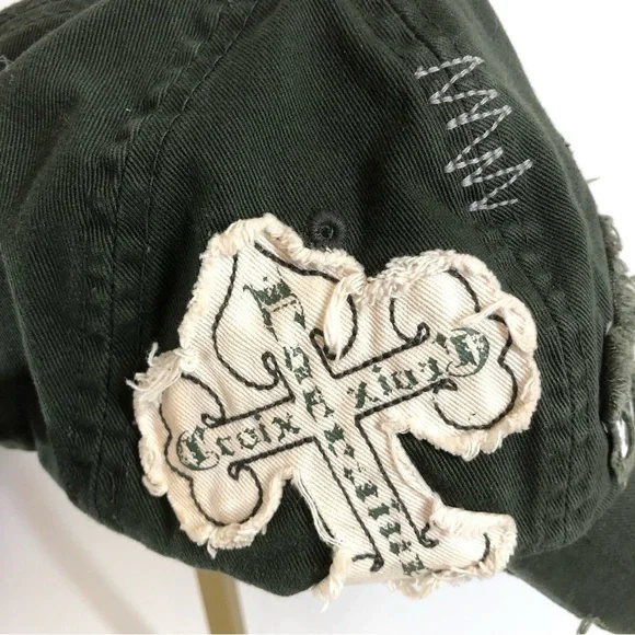 Leader Croix de Lorraine Distressed Green Baseball Cap - Picture 9 of 14